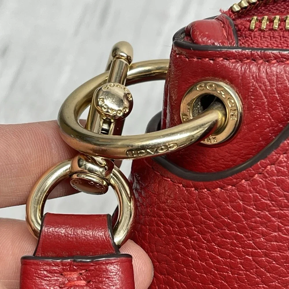 Coach Remi 1317 Satchel True Red Pebbled‎ Leather Crossbody Handbag Preowned